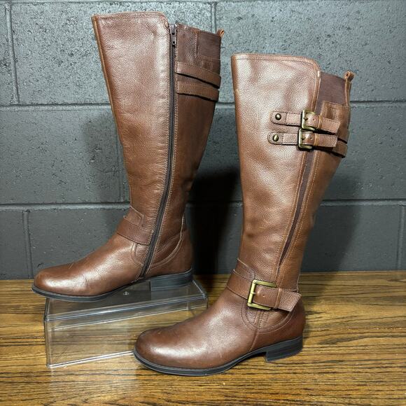 Naturalizer Jett Brown Leather Riding Boots Women’s 6M Wide Calf Knee High Zip - Picture 3 of 8